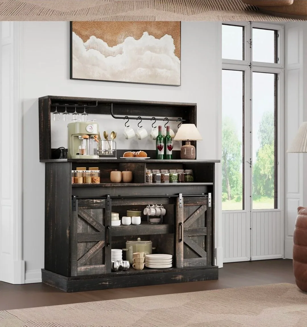 Rustic Black Bar Cabinet with Sliding Doors image indicator(5)