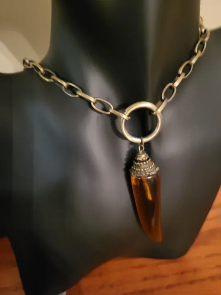 Amber Horn Pendant Necklace