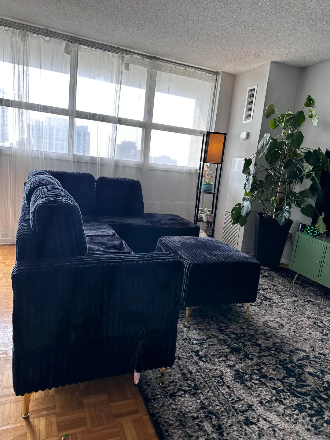 Navy 7 seater Corduroy Sectional Sofa with Ottoman - photo 2