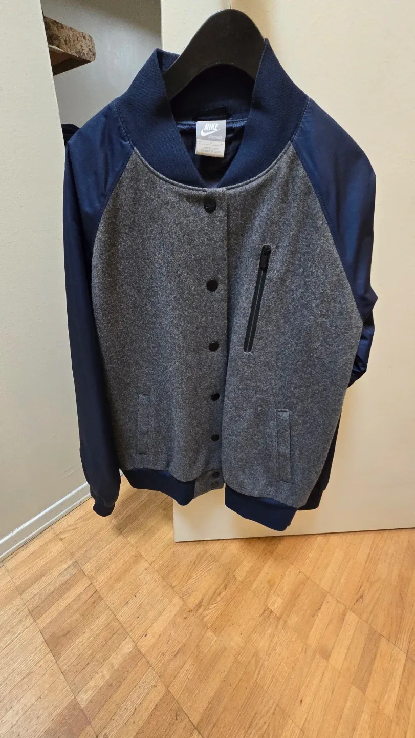 Nike Navy & Grey Wool Blend Bomber Jacket