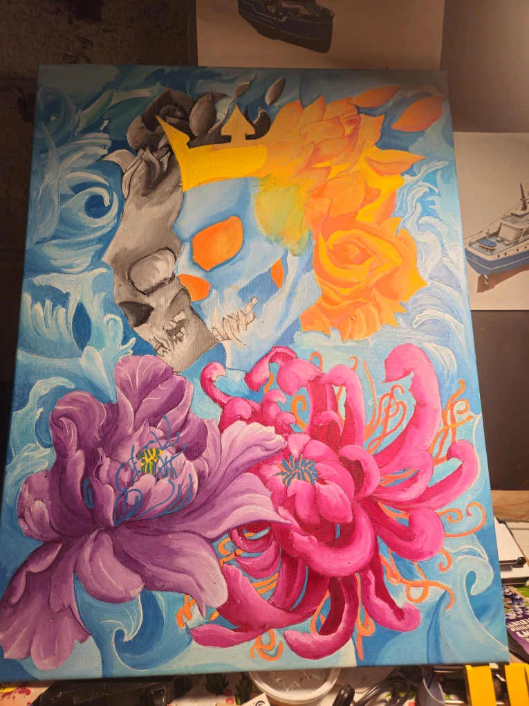 Original Skull & Floral Painting
