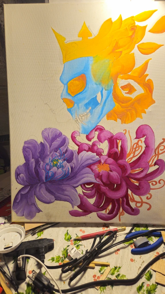 Original Skull & Floral Painting - photo 4