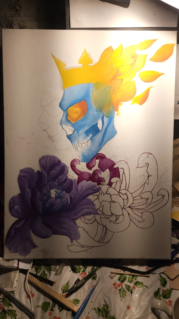 Original Skull & Floral Painting - photo 5
