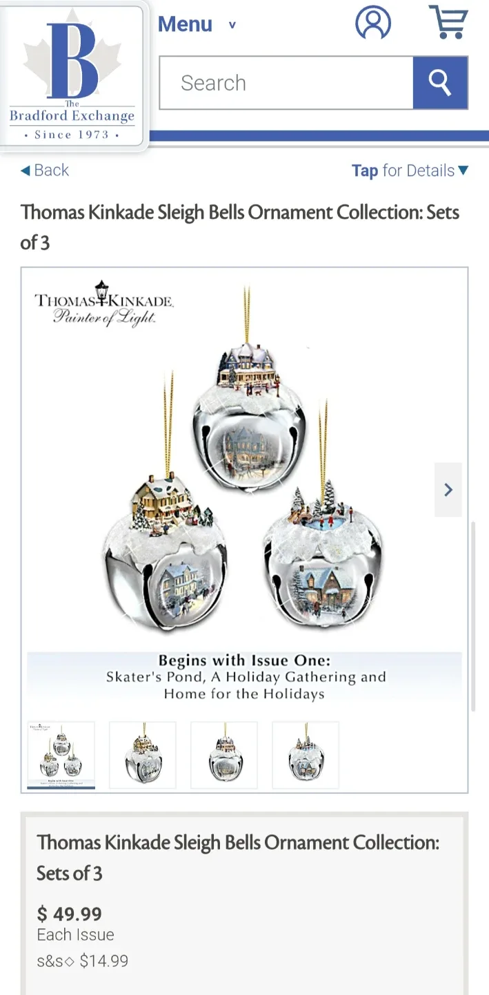 Thomas Kinkade Sleigh Bells Ornament Collection - Set of 3 image indicator(2)