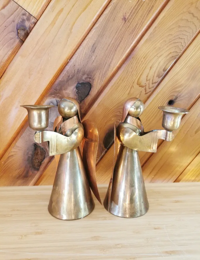 Set Of 2 Vintage Brass Copper Angel Candle Holders image indicator(2)