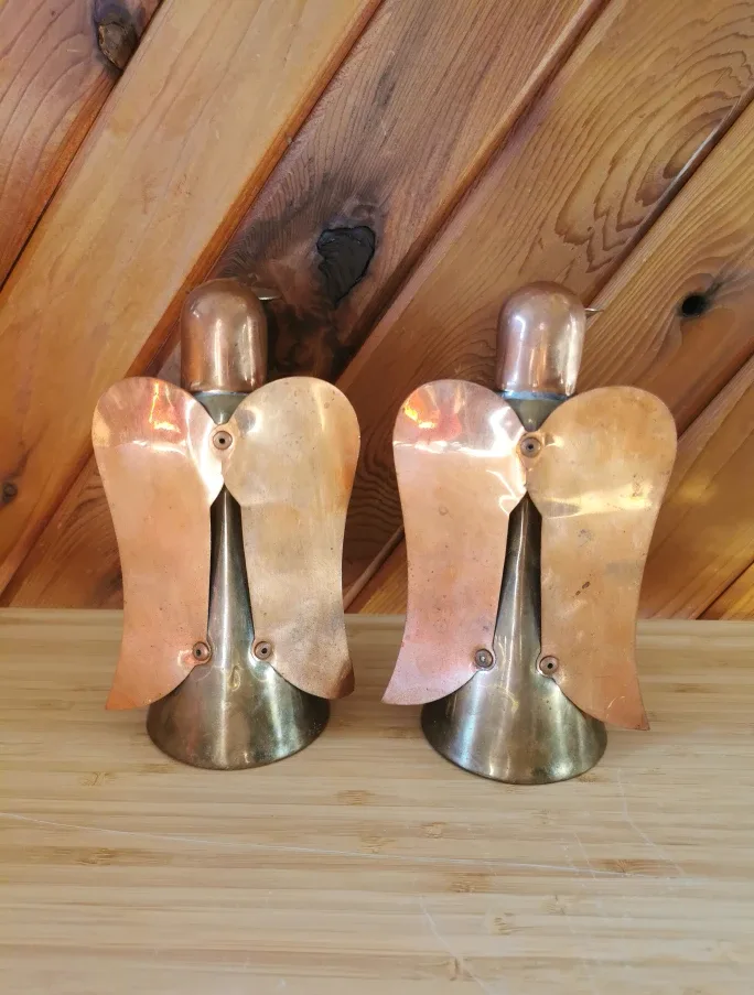 Set Of 2 Vintage Brass Copper Angel Candle Holders image indicator(3)