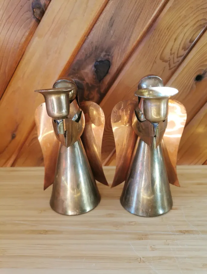 Set Of 2 Vintage Brass Copper Angel Candle Holders image indicator(4)