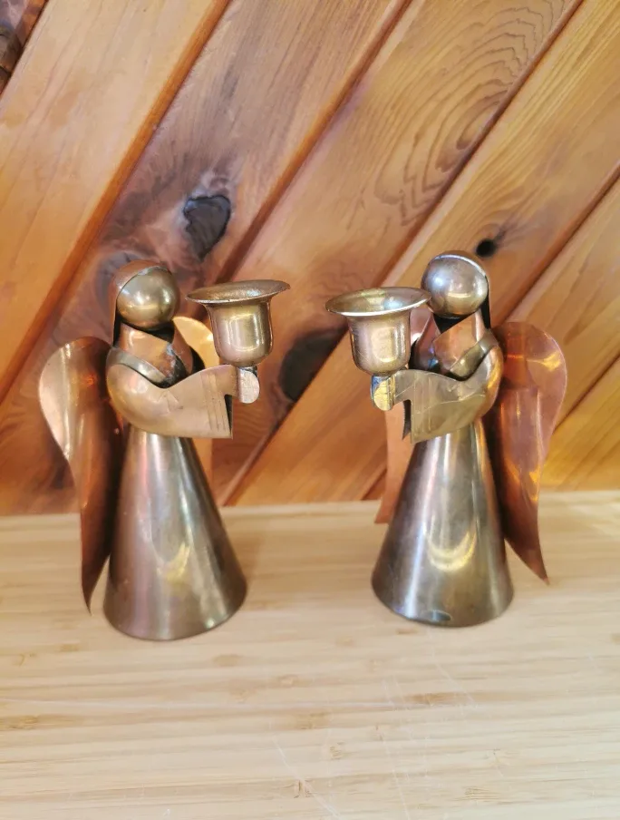 Set Of 2 Vintage Brass Copper Angel Candle Holders image indicator(8)