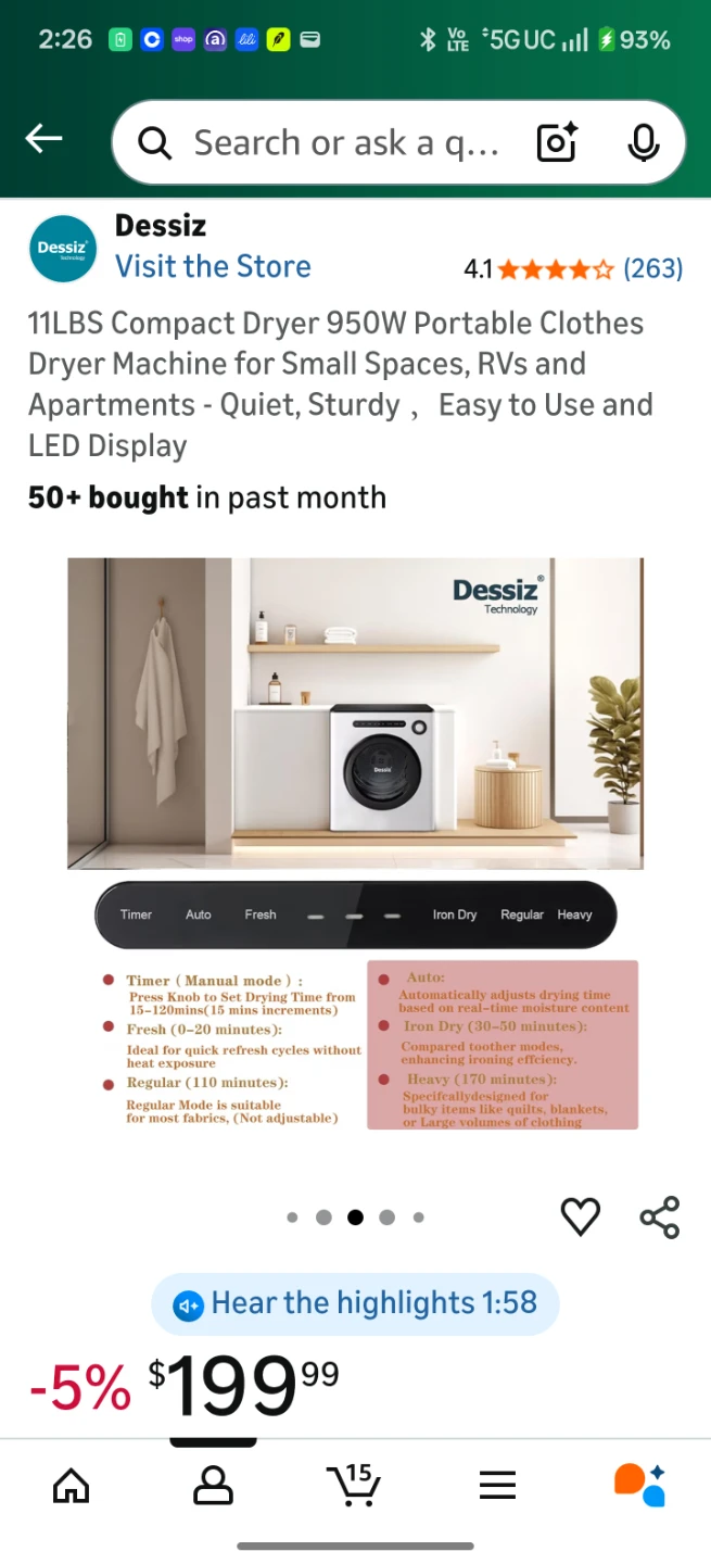 Dessiz 11LBS Compact Clothes Dryer