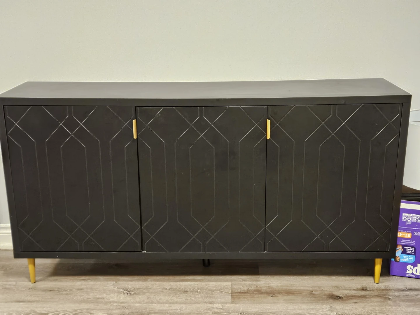 Black Accent Cabinet with Geometric Design