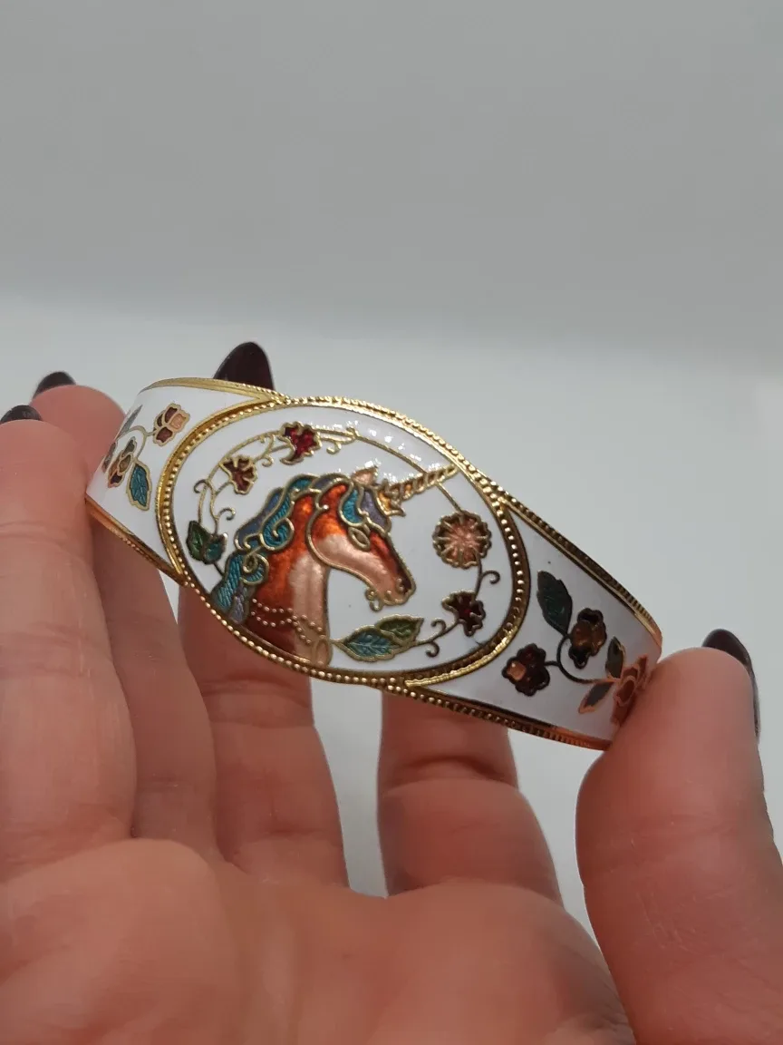 Vintage Unicorn Cloisonné Rare Multicolor Enamel Bracelet image indicator(8)