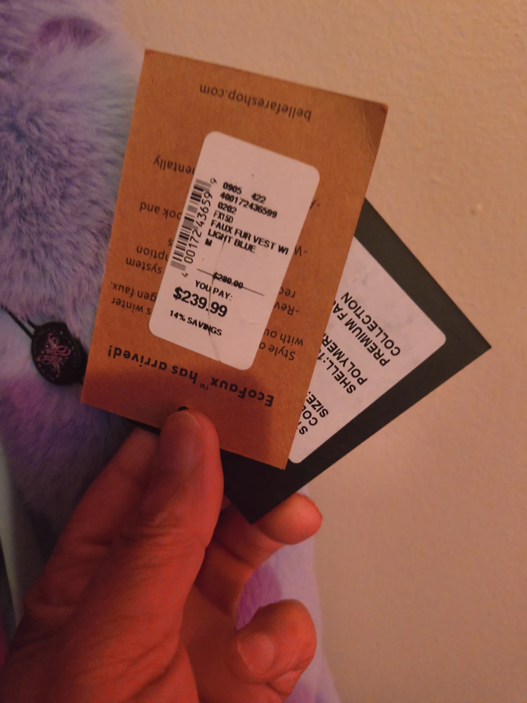 EcoFaux Faux Fur Vest - Light Blue, Size M - photo 4