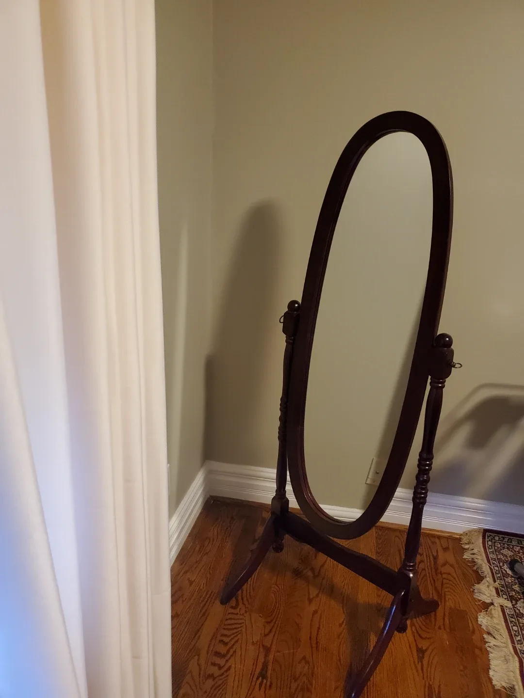 Oval Cheval Mirror - Dark Wood Finish
