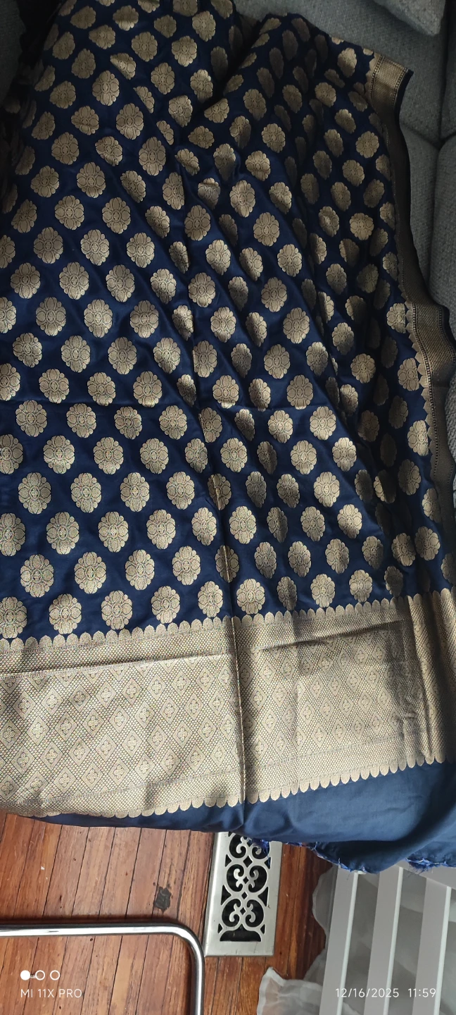 Banarasi Silk cloth ,Blue & Gold Patterned Fabric
