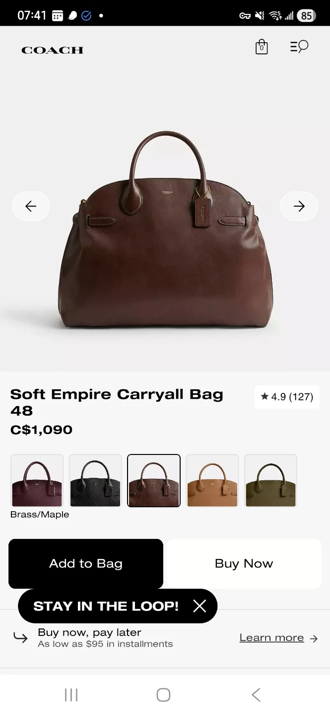 Coach Soft Empire Carryall Bag - Brass/Maple