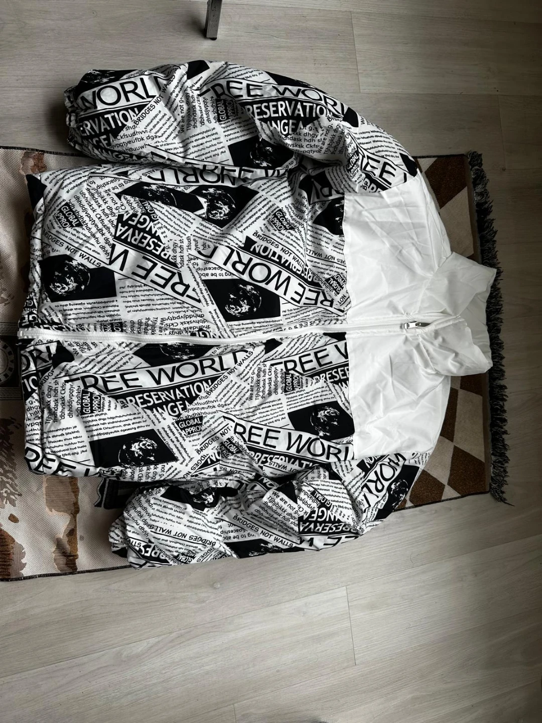 White Newspaper Print Puffer Jacket - photo 3