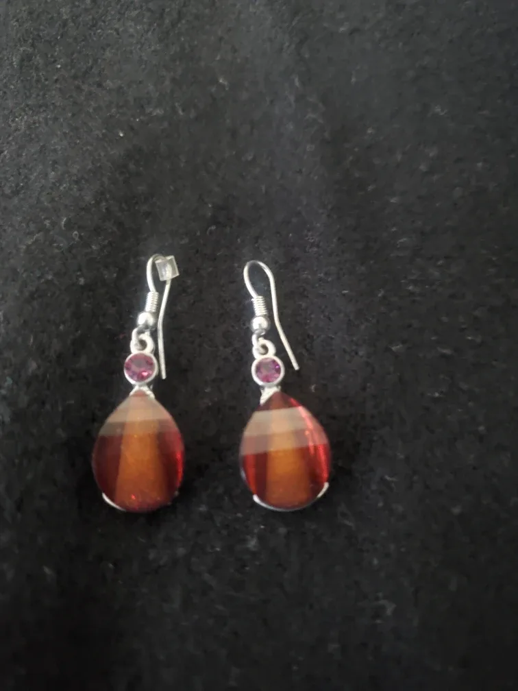 Drop Earrings - Grape purple & Silver