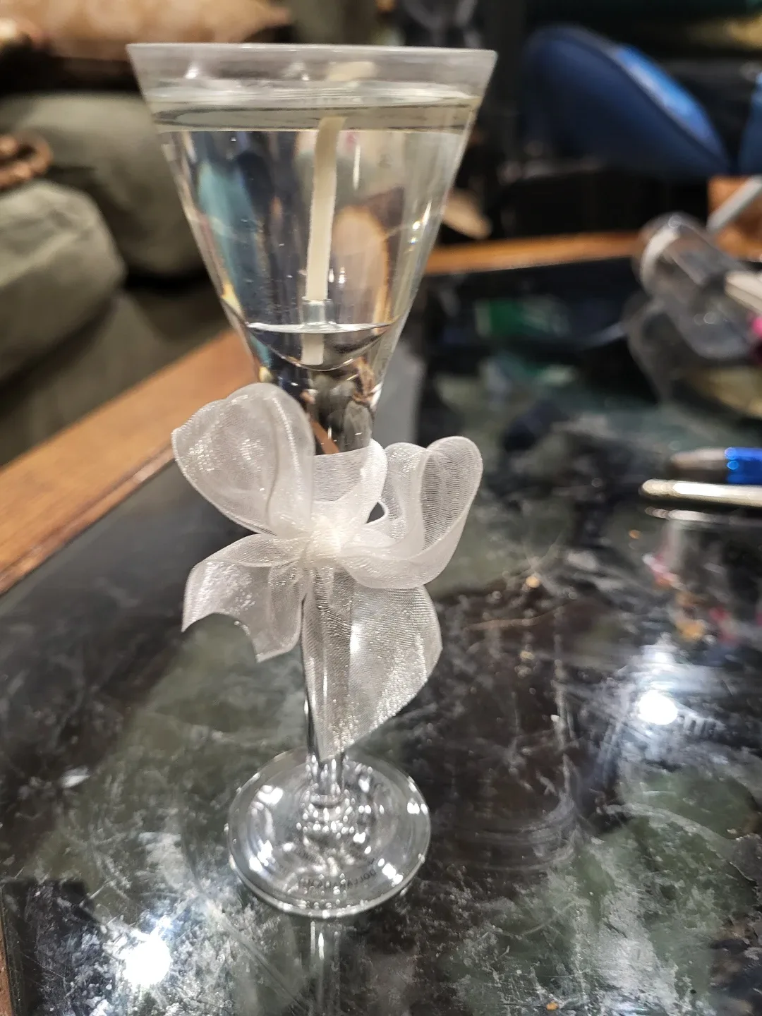 Martini Glass Candle with Ribbon