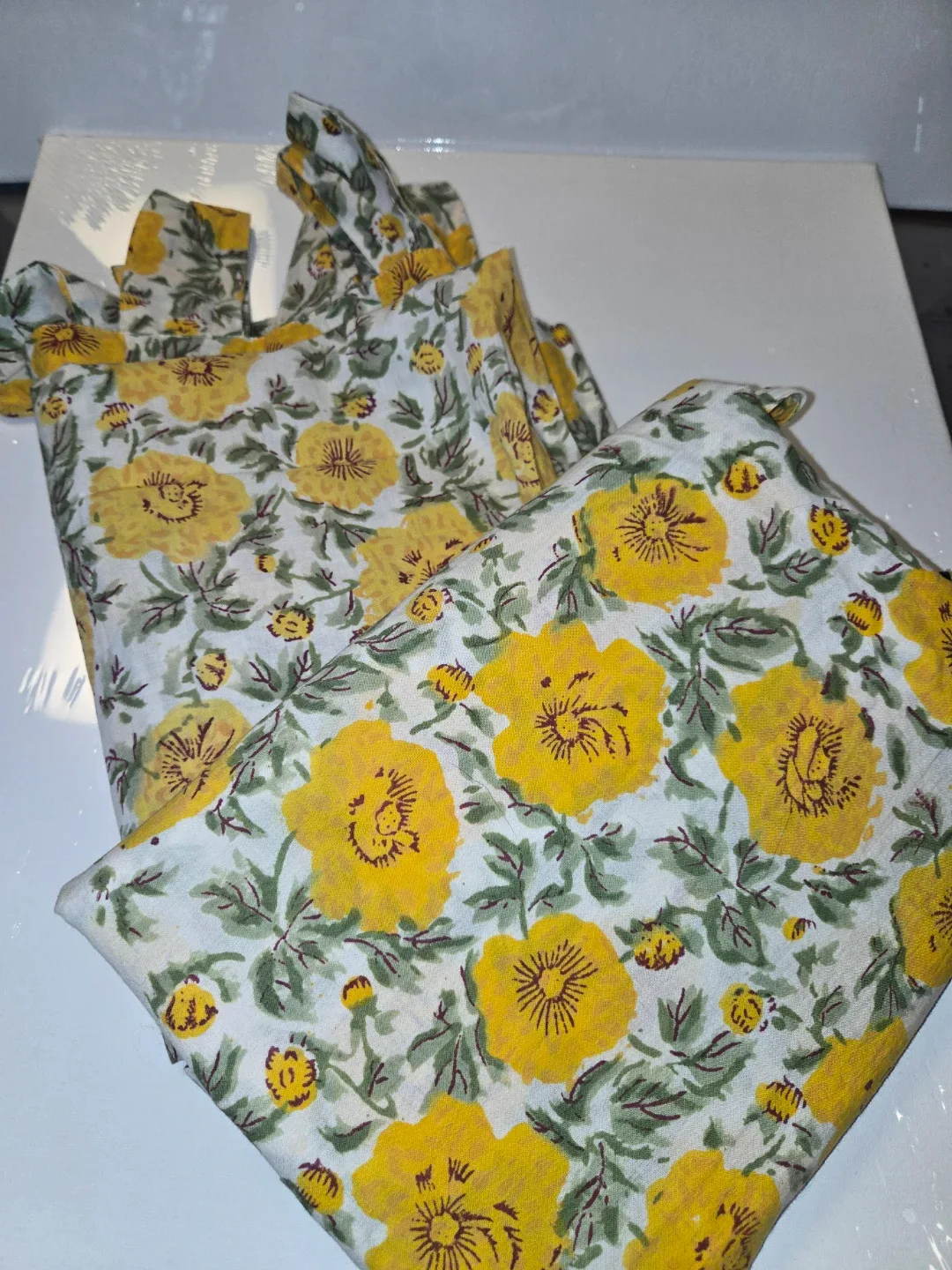 Yellow Floral Cotton Curtains 85x85 inch image indicator(3)
