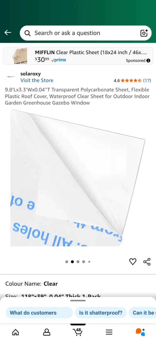 9.8’Lx3.3’Wx0.04’'T Transparent Polycarbonate Sheet image indicator(2)
