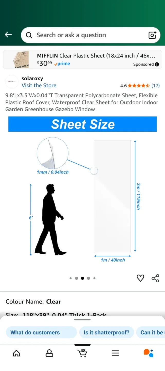 9.8’Lx3.3’Wx0.04’'T Transparent Polycarbonate Sheet image indicator(3)