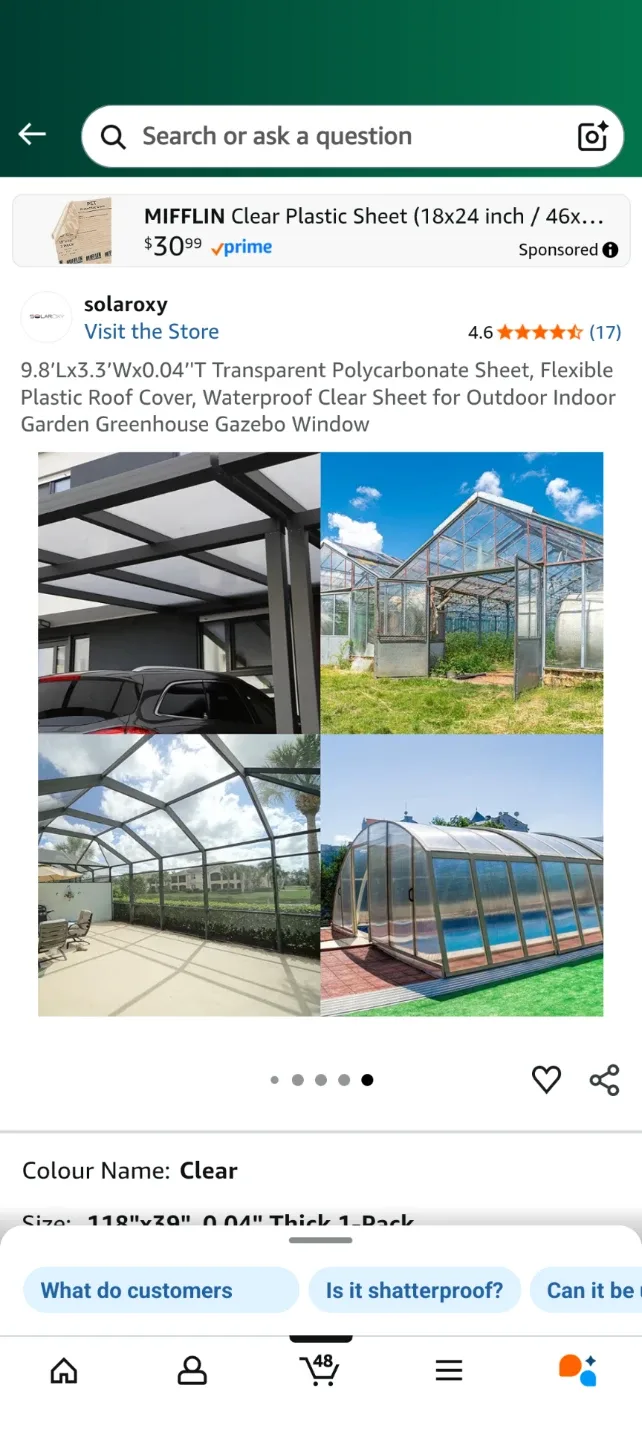 9.8’Lx3.3’Wx0.04’'T Transparent Polycarbonate Sheet image indicator(6)