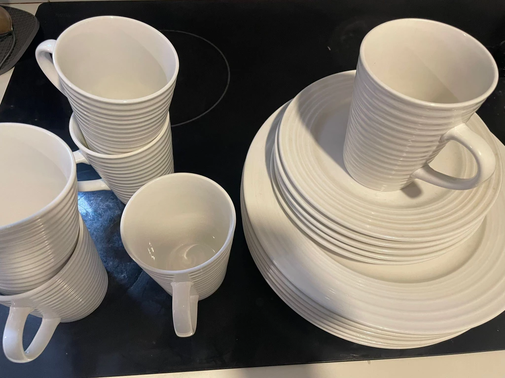 White Dinnerware Set - Plates & Mugs