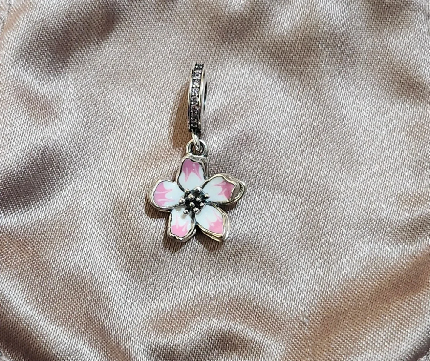 Pink Cherry Blossom Flower Dangle Charm