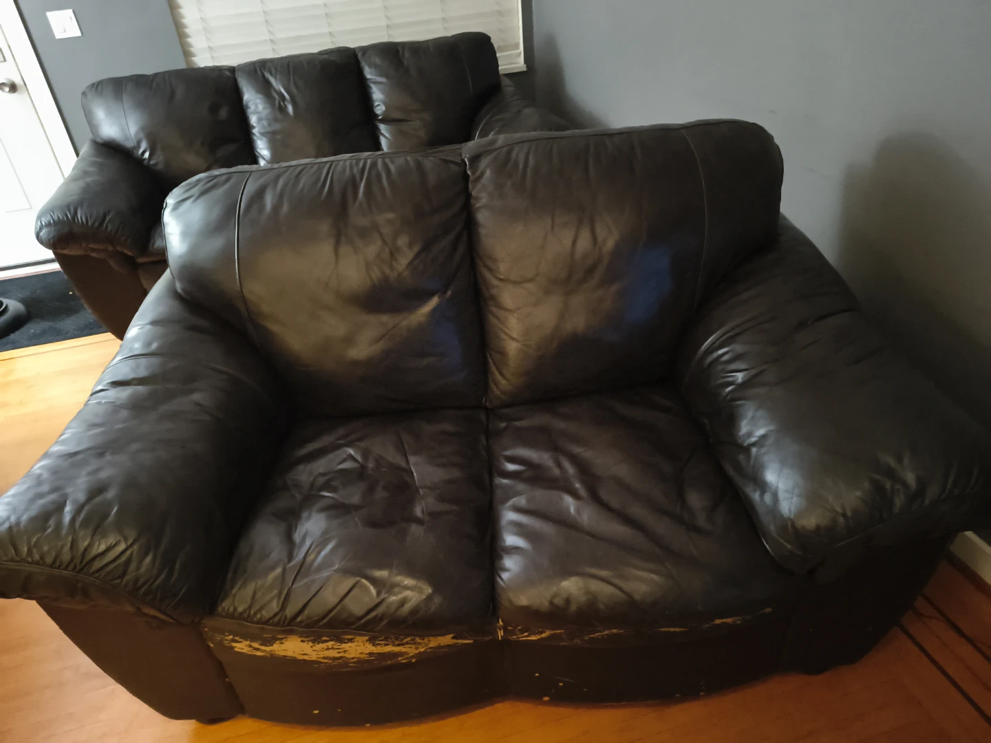 Leather Sofa and Loveseat Set - Black 1 - photo 2