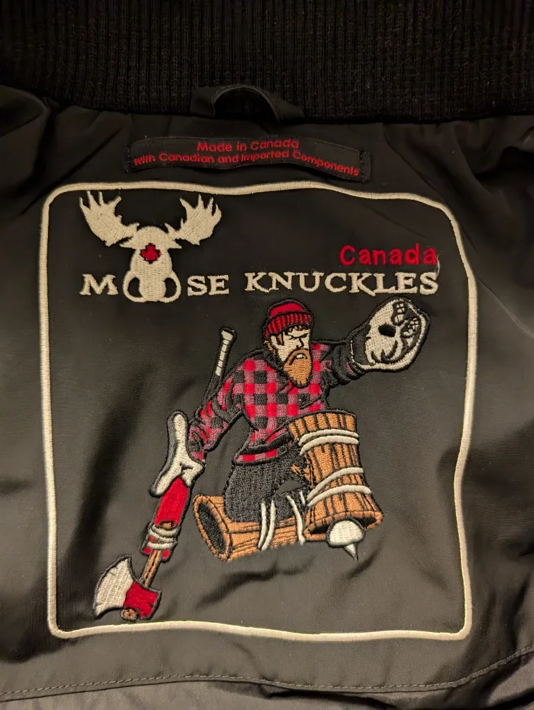 Moose Knuckles Black Down Bomber Jacket