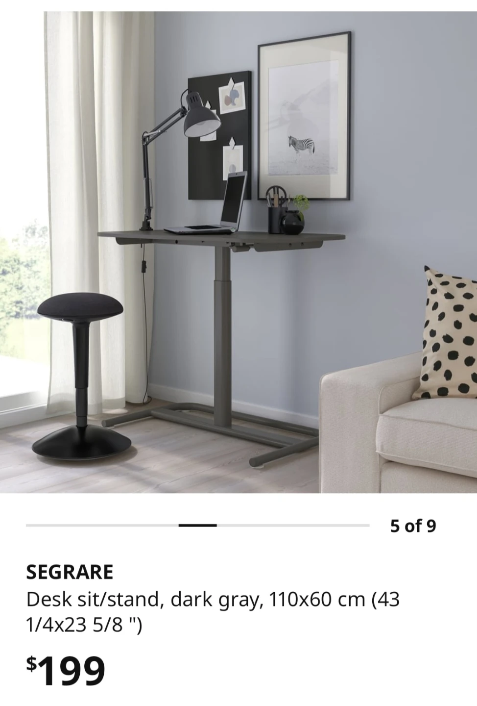 IKEA SEGRARE Desk Sit/Stand - Dark Gray