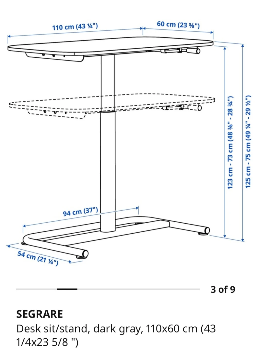 IKEA SEGRARE Desk Sit/Stand - Dark Gray - photo 5