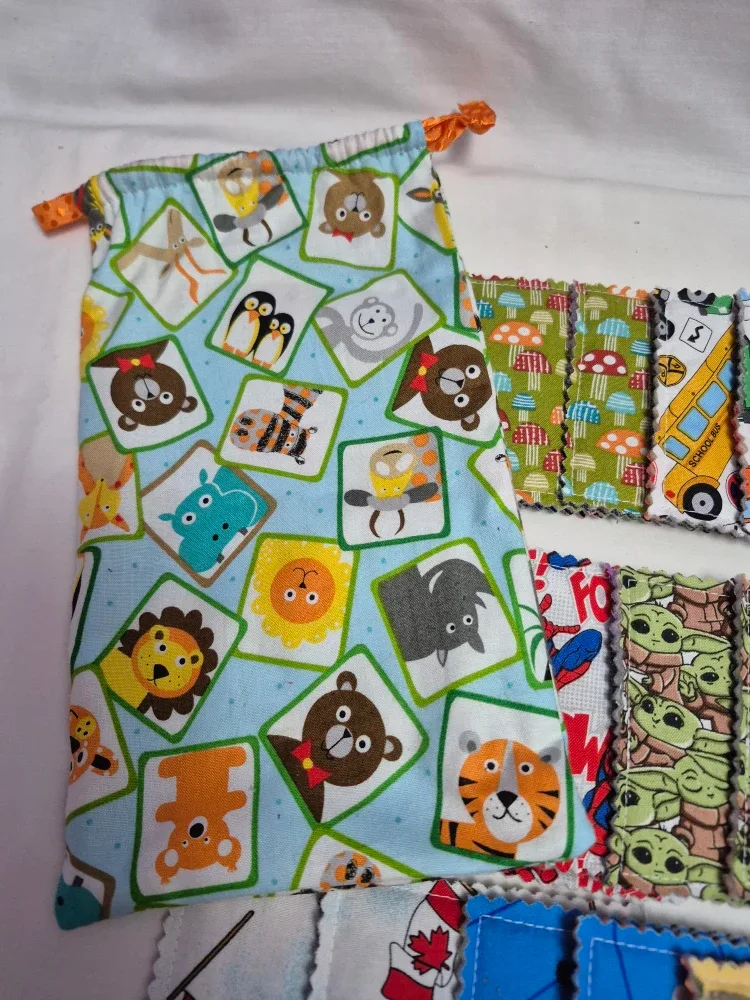 Scrap fabric matching game & Drawstring Bag memory game