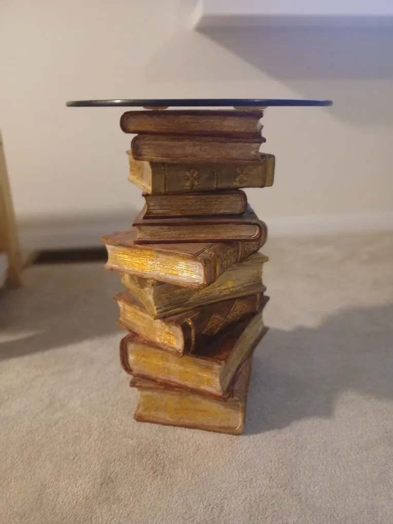 Book Stack Side Table with Glass Top