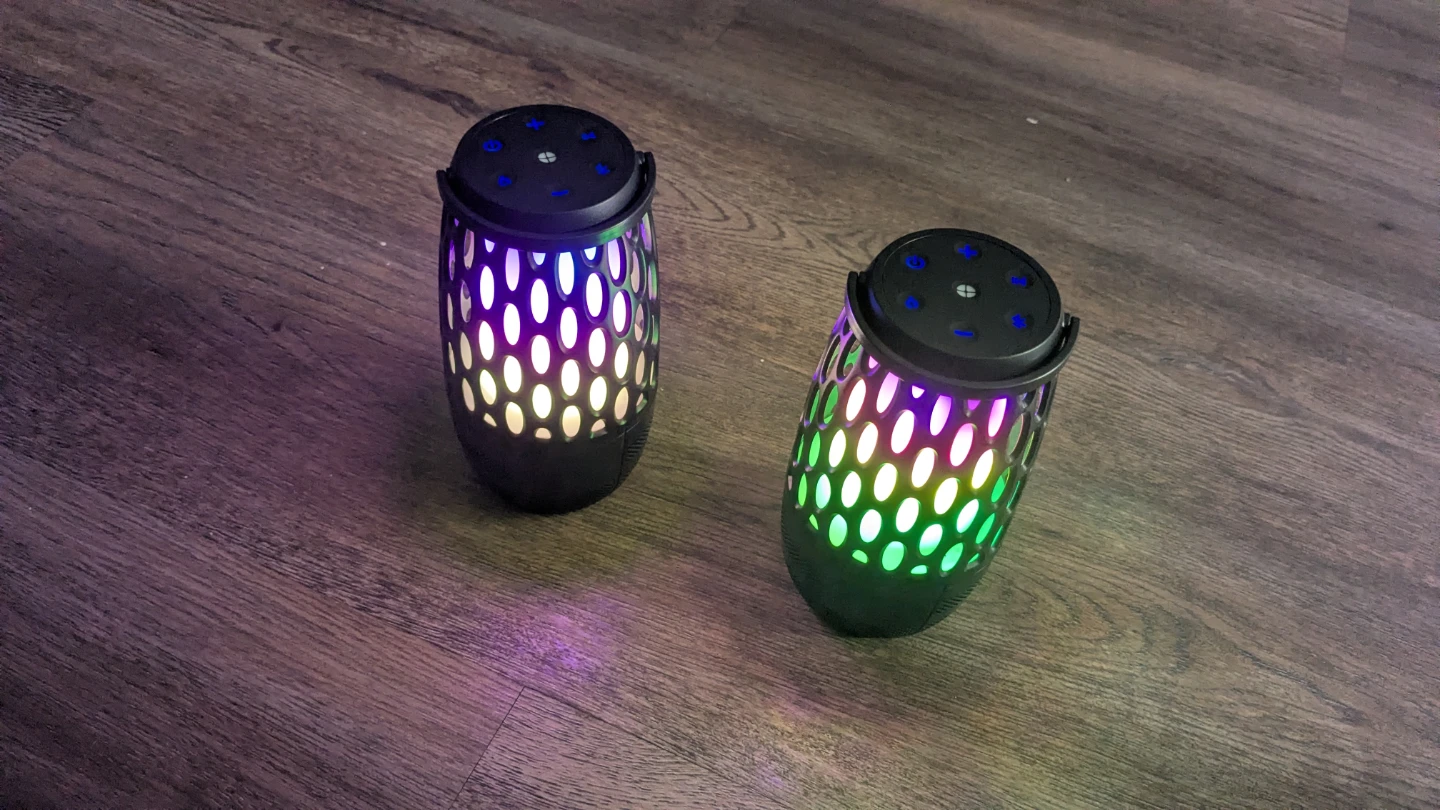 Pair of Wireless Speakers with LED Flame Ambient Light
