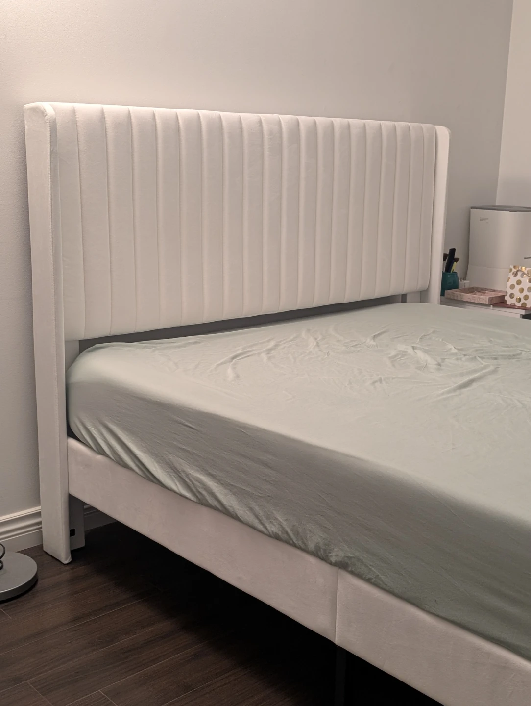 Queen Size White Velvet Bed Frame