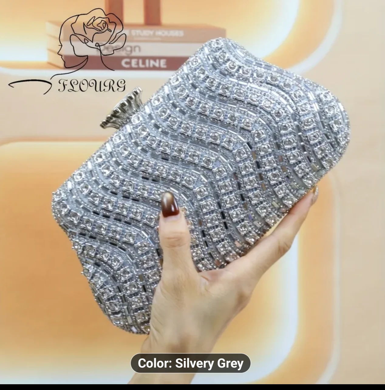 Flours Silver Grey Rhinestone Clutch