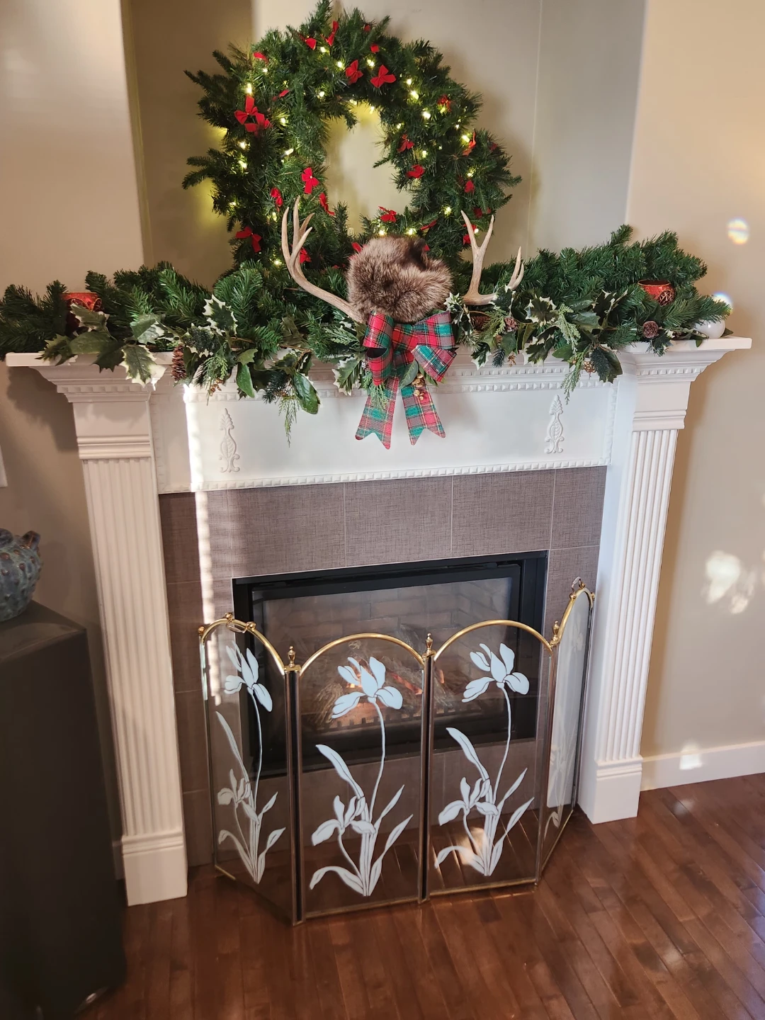 RARE 1980's Gold and glass fireplace screen