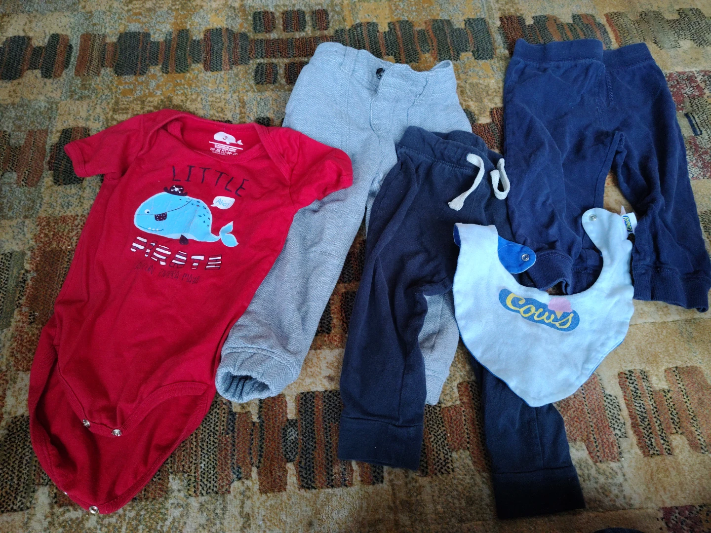 Baby Clothes Bundle: Red Bodysuit, Pants, Bib