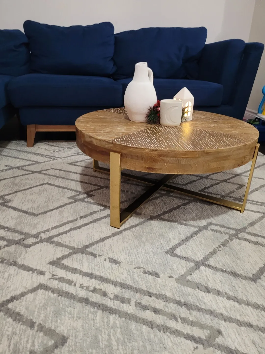 Round Wood Coffee Table with Gold Legs image indicator(2)