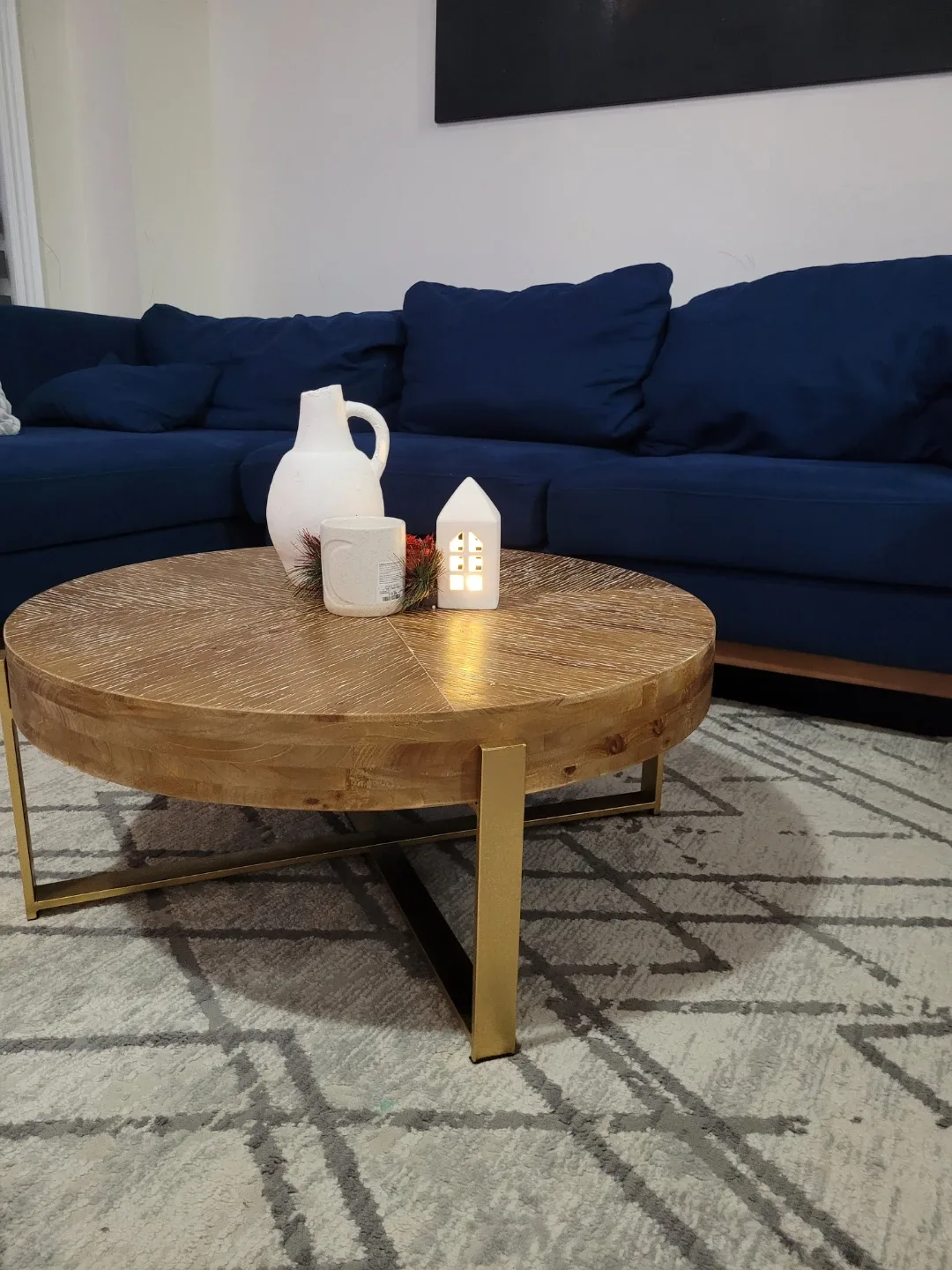 Round Wood Coffee Table with Gold Legs image indicator(3)