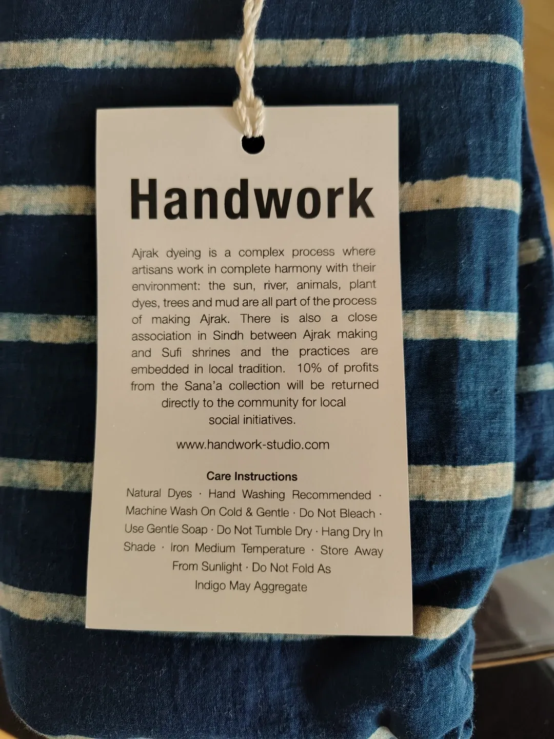 Beautiful Arjak Hand-Dyed Fabric from Sama'a-Indigo (8' x 4') image indicator(2)