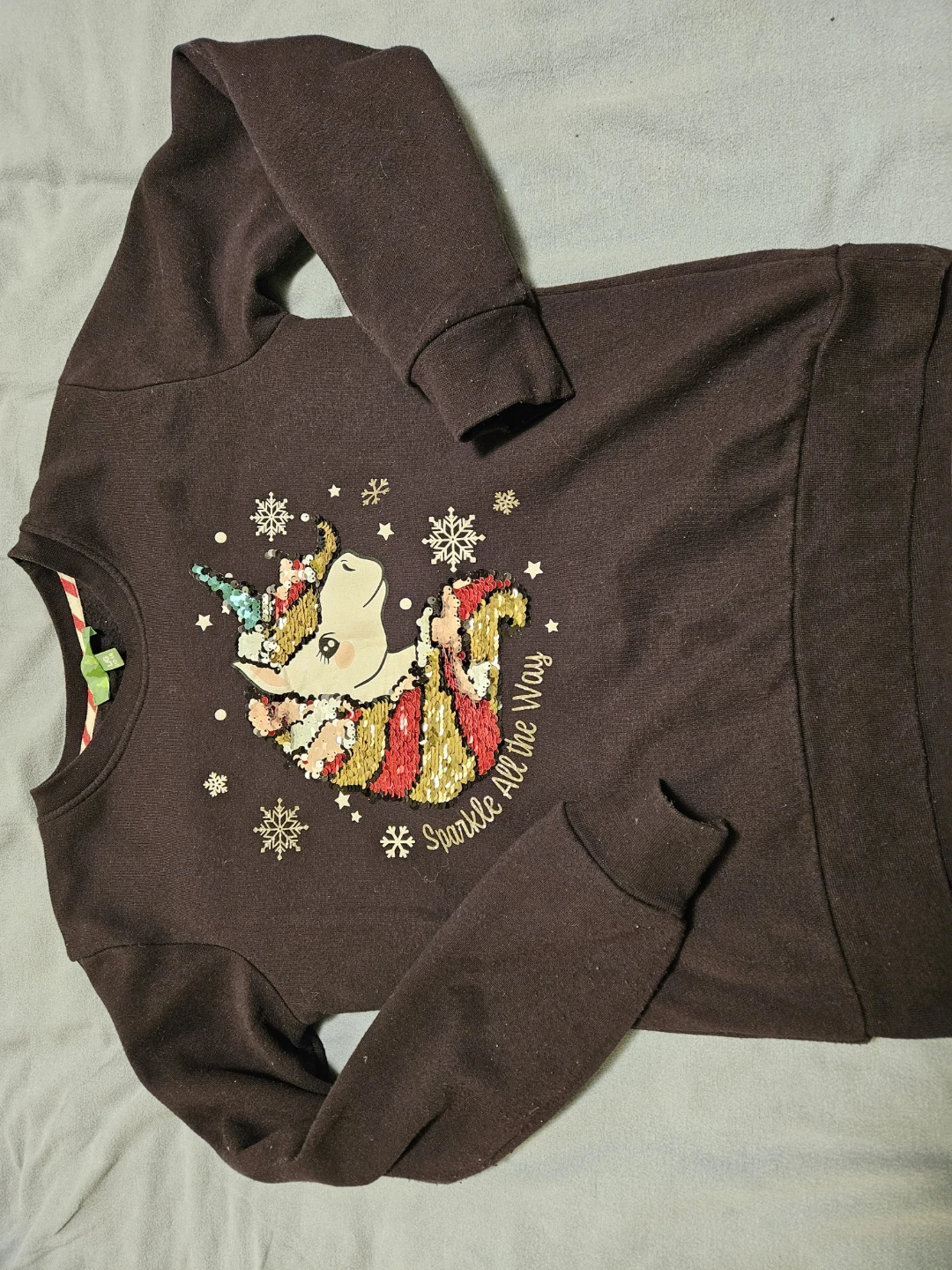 Brown Unicorn Sequin Girls' Sweater