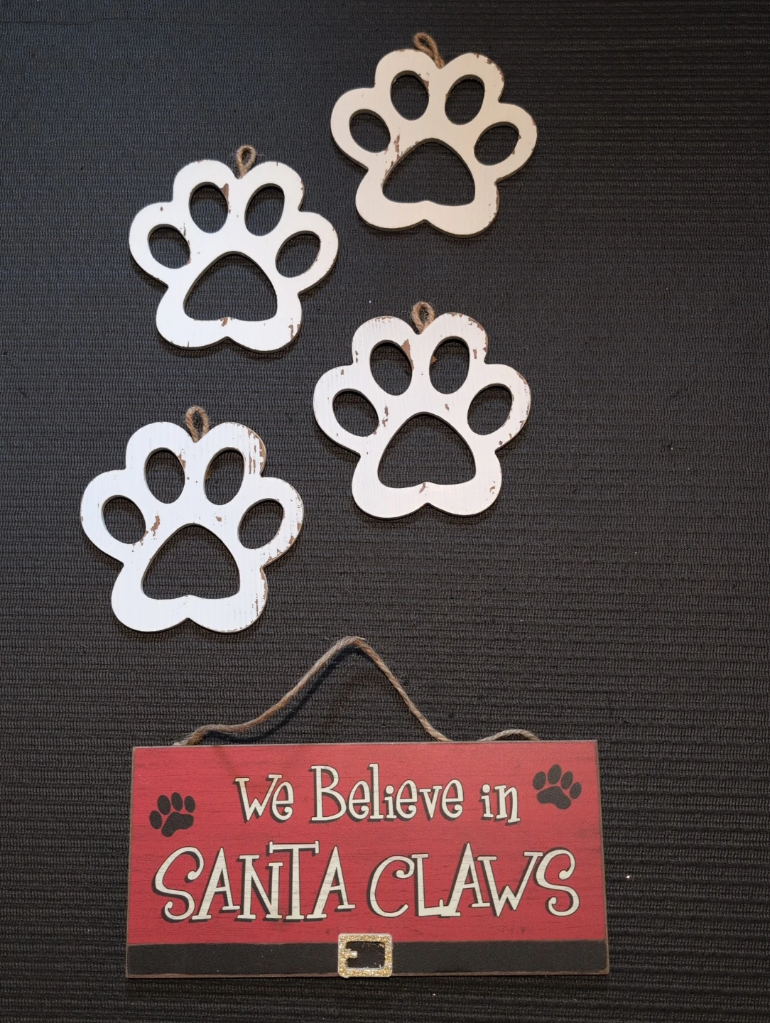 Santa Claws & Paw Print Christmas Ornaments