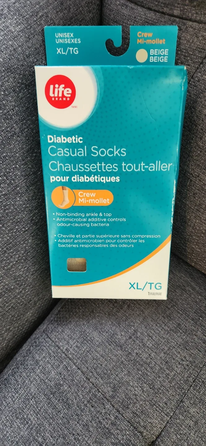 Life Brand Diabetic Casual Socks XL/TG Beige NEW