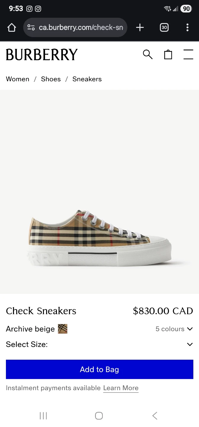 Burberry Check Sneakers, Size 7 - photo 2