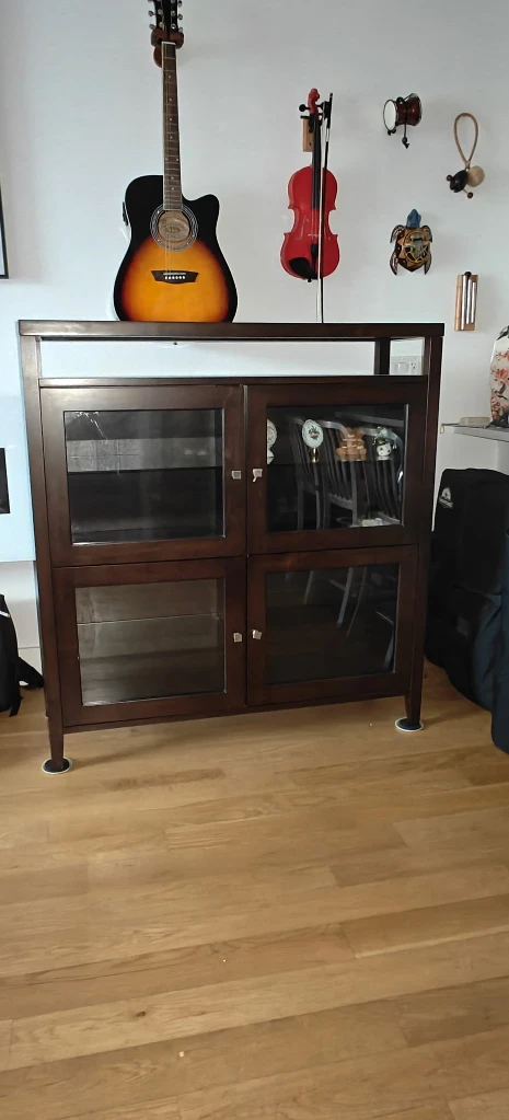 Aristo Dark wood 4-door Cabinet with Glass Doors