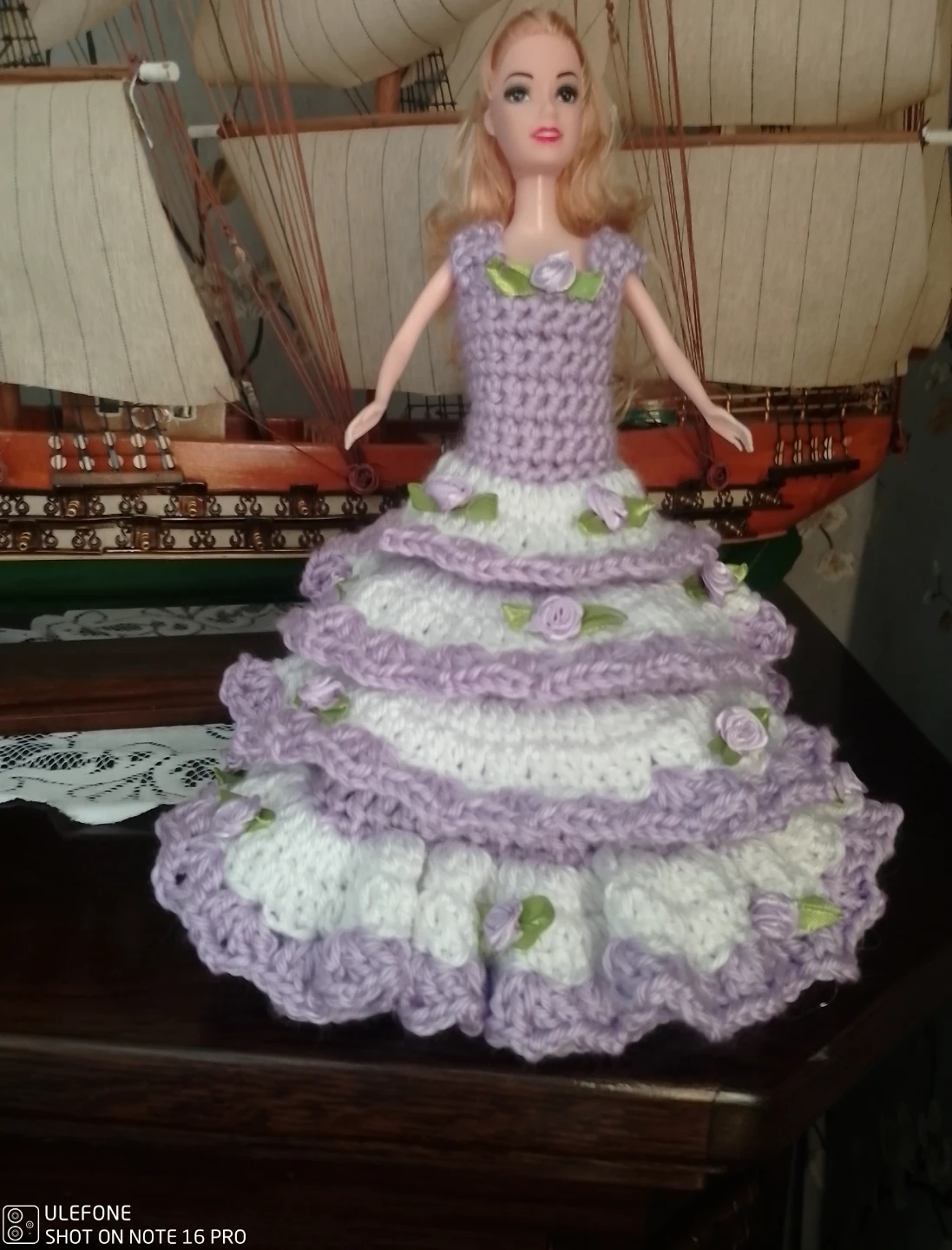 Handmade Crocheted Doll Dress - Pink and White - photo 3