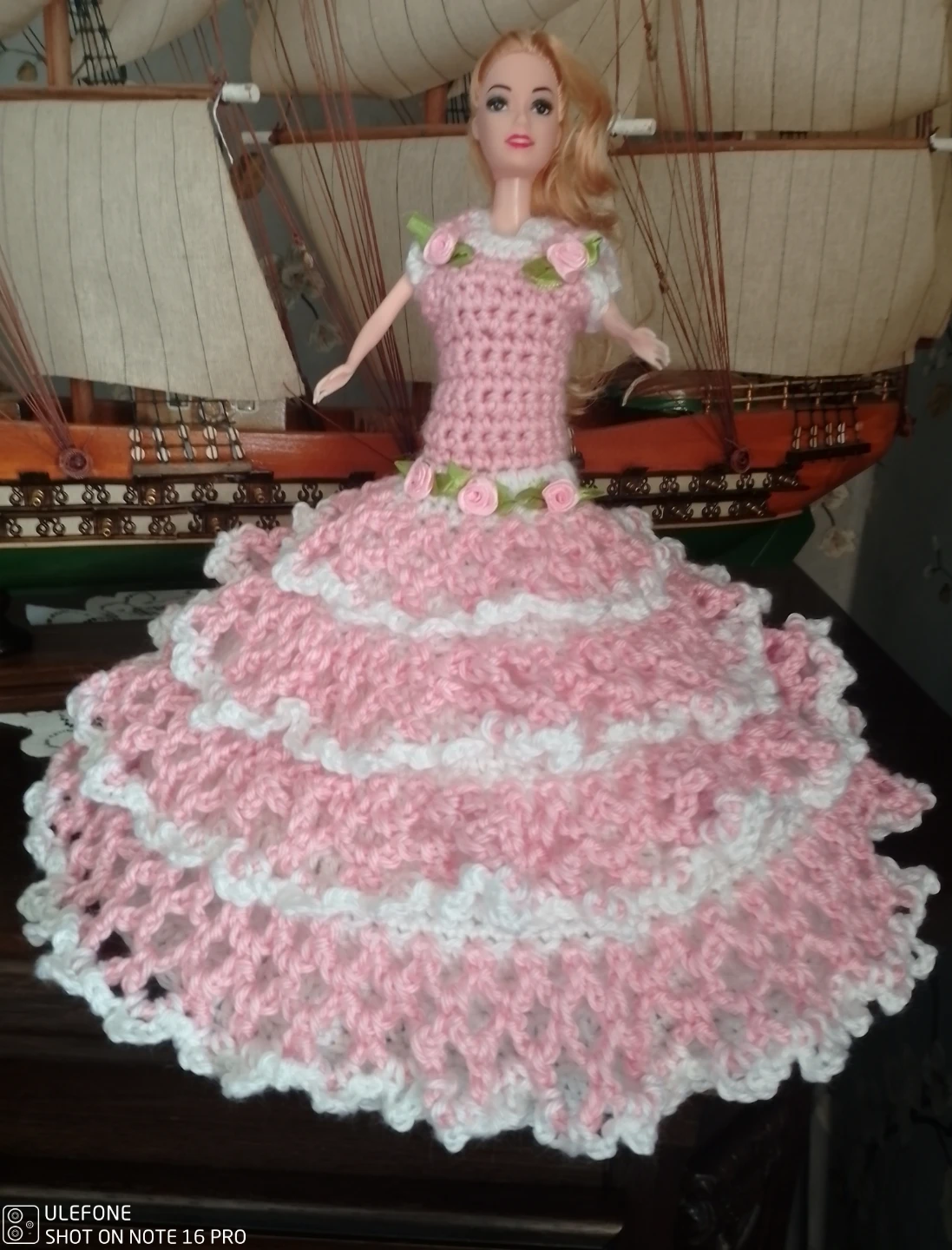 Handmade Crocheted Doll Dress - Pink and White - photo 4