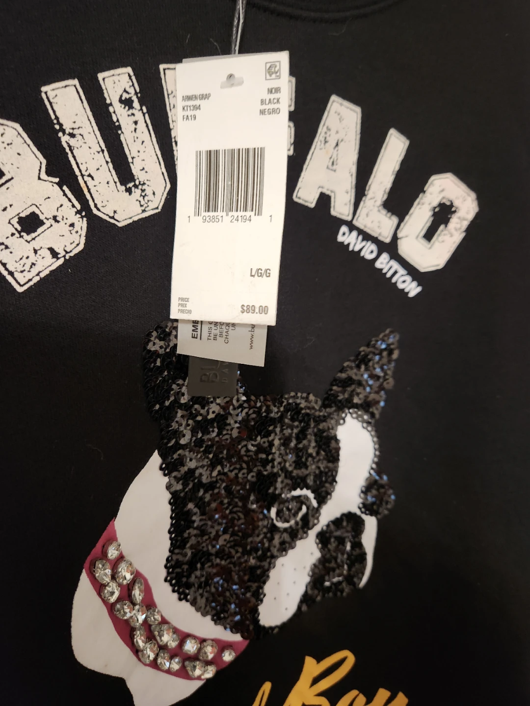 Buffalo David Bitton Black Sequin Dog Sweatshirt - L-XL
